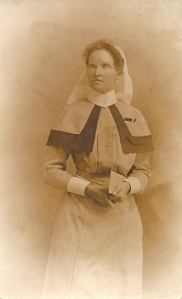 This photograph is of Kate in her QAIMNSR uniform which appeared in the Parish News of Birch, Layer Breton & Layer Marney in November 2002.  For the full article 'Village People in World War 1'  see www.bretonheath.me.uk/history/centen28.htm 