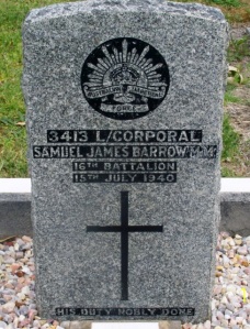 An Australian war grave for Samuel Barrow, a patient in the hospital who was presented with his Military medal on the ward, and then was sent home to Australia.